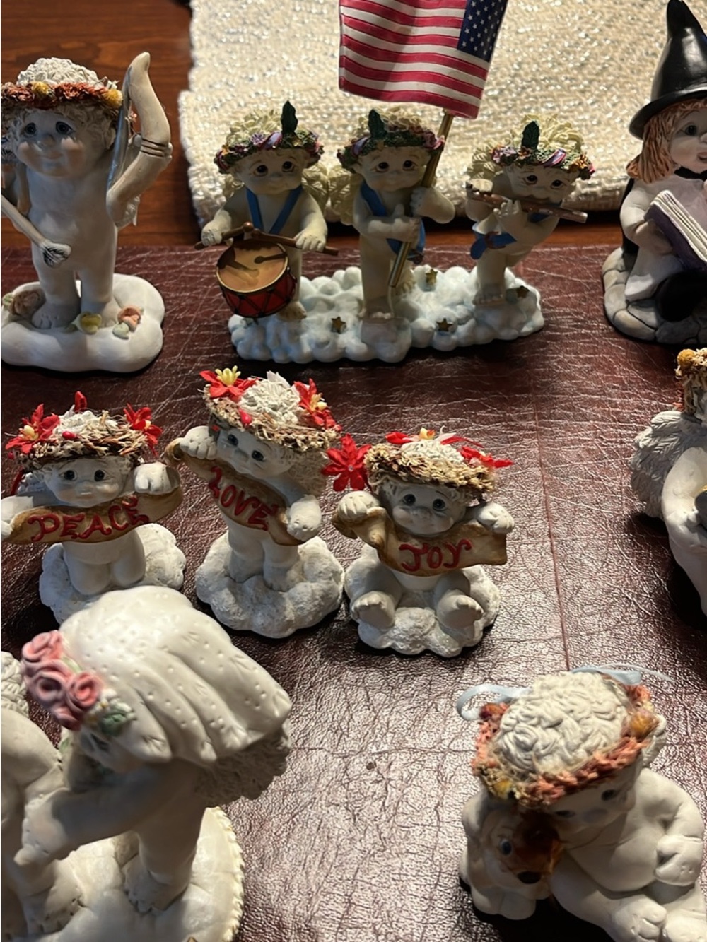 White Ceramic Angel Figurine Trio with Red Accent Details - Home Accents Decor